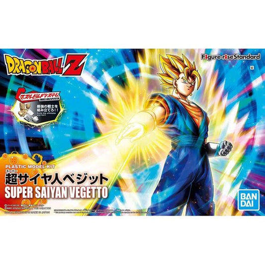The fusion of Goku and Vegeta to counter Majin Buu using the “Potara”, a sacred artifact of the Supreme Kai, is now available in the Figure-rise Standard series!
Vegetto’s iconic colored clothing, gloves, and shoes have been recreated using colored parts. Boasting a wider range of articulation that no other Figure-rise Standard kit has seen before, the Dragon Ball Z Figure-rise Super Saiyan Vegito model kit can achieve a multitude of poses allowing you to recreate your favorite scenes from the series!