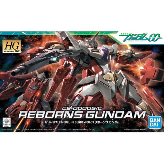 The Reborns Gundam is a variable Mobile Suit that can switch between its Cannon Mode and the powerful flight-capable Gundam Mode. This HG kit of Ribbons' personal machine comes molded in color and will be fully articulated with polycapped joints upon completion. Just like its anime counterpart, it can switch between its two modes. Weapons include a GN Buster Rifle, four large-type GN Fin Fangs, a GN Shield with sides that can slide open, and two large-type GN Beam Sabers. A sheet of foil stickers is provide