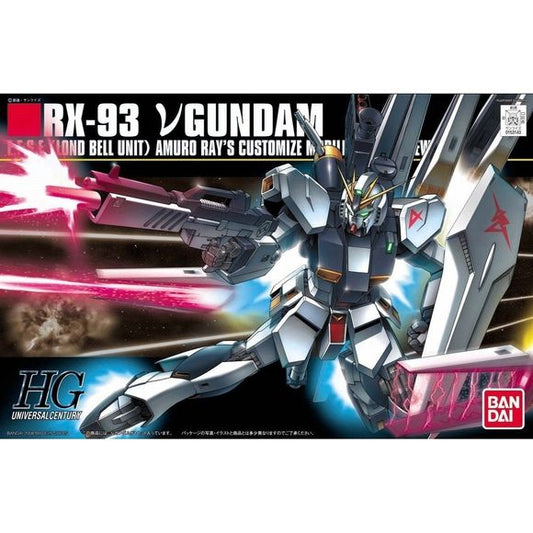 <p>Nu Gundam is finally offered in Bandai's HGUC line, and what a superb kit this turned out to be! Sharply detailed and molded in color, this snap-fit kit of Amuro Ray's last piloted Mobile Suit in "Char's Counterattack" features polycap-jointed articulation and is fully equipped with two types of beam sabers, a beam rifle, a new hyper bazooka, and of course, its distinctive fin funnels that are detachable from its back and can be set in firing mode.</p>
<p>Stickers are provided to add detail to the comple