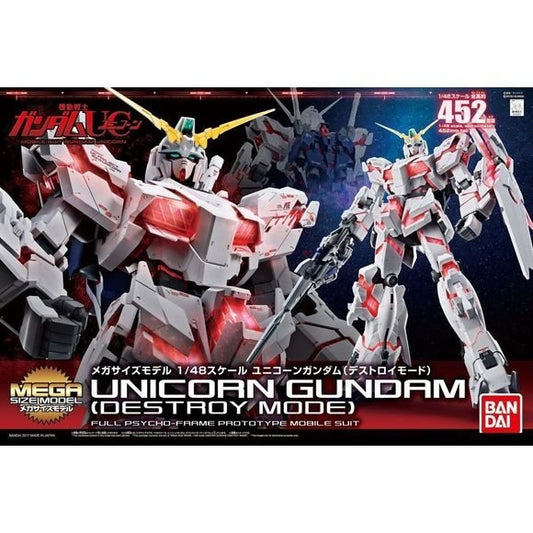 From the "Gundam Unicorn" series comes the Mega Size (1/48) Unicorn Gundam! At over 17 inches tall this version of the Unicorn was made to replicate the upcoming 1/1 life size statue of the Gundam Unicorn in Japan and is taller and less expensive than the Perfect Grade model! Clear red internal parts are utilized for the Psycho frame components and armor parts have been molded a certain way to create a shading effect at key points. Set includes beam magnum x1, shield x 1 and 2x beam sabers. Runner x24. Stic