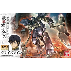 It's Ein's Graze from the hit series "Mobile Suit Gundam: Iron-Blooded Orphans!" Kit comes molded in multiple colors and includes foil stickers to add extra colors and details. This is a big Graze, definitely taller than your average Graze or Gundam. Includes two axes and guns that can be connected to the shoulders when they are set to the open position. Your choice of open or closed feet are included as well, though if you choose to display it with closed feet you will need a display stand (not include