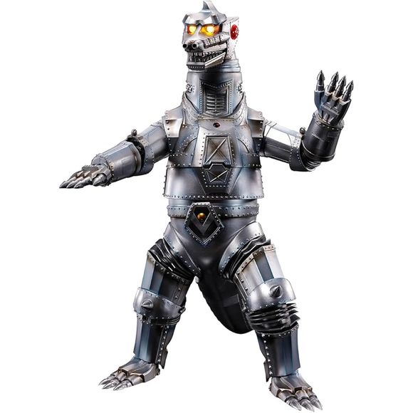 <p>First seen in 1974's "Godzilla vs. Mechagodzilla," Mechagodzilla celebrates his 50th anniversary this year, and to mark the occasion, Bandai launches their "DX Chogokin Damashii" action figure of this iconic kaiju! Press on his dorsal fins to activate Mechagodzilla's theme song, attack sounds, and more! Mechagodzilla's various functions are reproduced with sound and light -- the Space Beam sound will be heard while both eyes light up with multi-colored light, and the Cross Attack Beam sound is played whe