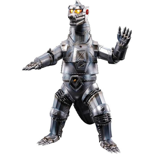 <p>First seen in 1974's "Godzilla vs. Mechagodzilla," Mechagodzilla celebrates his 50th anniversary this year, and to mark the occasion, Bandai launches their "DX Chogokin Damashii" action figure of this iconic kaiju! Press on his dorsal fins to activate Mechagodzilla's theme song, attack sounds, and more! Mechagodzilla's various functions are reproduced with sound and light -- the Space Beam sound will be heard while both eyes light up with multi-colored light, and the Cross Attack Beam sound is played whe
