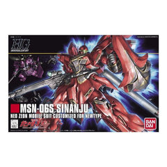 An HGUC Sinanju! Bandai has created magic by bringing you the Sinanju, previously available only in a 1/100 scale Master Grade kit, as a 1/144 scale High Grade kit! This special HGUC has many of the same features which made the MG Version so special such as movable thrusters on the legs and backpack, a Grenade Launcher which attaches to the Beam Rifle or shield, and Beam Axes that can be attached to the shield. As well, Bandai has included an extra set of hands molded in fist-clenching form. The MG doesn't