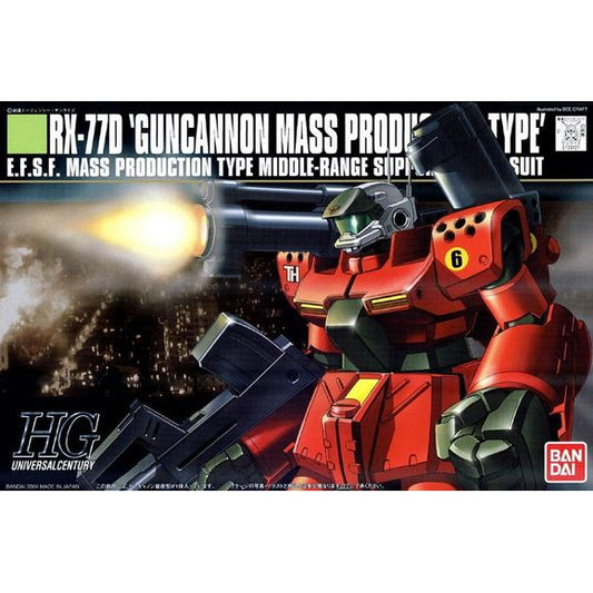 <p>Build and display <strong>Gundam HGUC Guncannon Mass Production Type</strong> with this official Bandai Hobby <strong>HGUC 1/144 scale model kit</strong>.</p>
<p>From Gundam 0080 Guncannon, mass-production version. The shoulder-mounted cannons can fold forward and back just like in the show.</p>
<p>Comes with machine gun, too</p>
<p><strong>Product Features:</strong></p>
<ul>
<li>HGUC 1/144 scale model kit</li>
<li>Official Bandai Hobby release</li>
</ul>
<p><strong>Includes:</strong></p>
<ul>
<li>machin