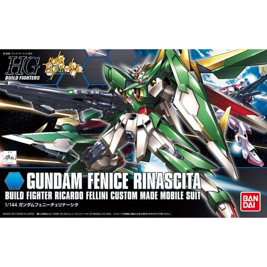 <p>One of the most popular Gundam Build Fighters designs gets an extreme make over, just in time for the second season! The Gundam Fenice Rinscita features a number of new parts and can transform from robot to a flying bird form.</p>
<p>Buster rifle with detachable second gun, beam sword, beam saber,2 beam mantles that can be positioned under the shoulders as well as joint parts to allow customization with other kits are included</p>
<p><strong>Product Features:</strong></p>
<ul>
<li>HGBF 1/144 scale model