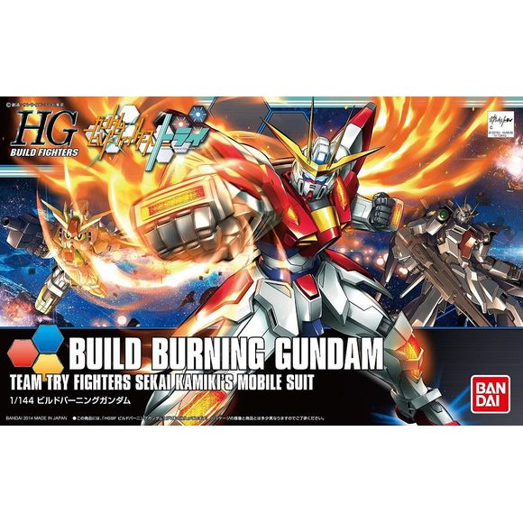 The High Grade Build Fighter Build Burning Gundam is here to shake things up! This kit features the option to switch Build Burning Gundam into normal mode or fight mode style, depending on which color of included translucent plastic parts (blue or orange) you choose to equip! Four types of hands are included for striking various attack poses, and the assortment of burning battle effect parts add that perfect finishing touch for action scenes.