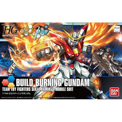 The High Grade Build Fighter Build Burning Gundam is here to shake things up! This kit features the option to switch Build Burning Gundam into normal mode or fight mode style, depending on which color of included translucent plastic parts (blue or orange) you choose to equip! Four types of hands are included for striking various attack poses, and the assortment of burning battle effect parts add that perfect finishing touch for action scenes.
