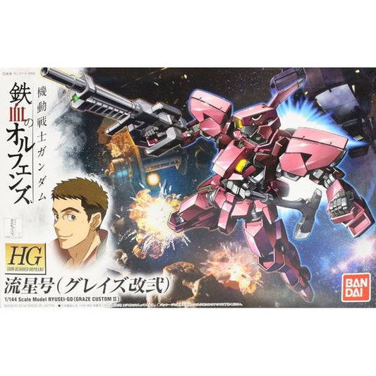 <p>Build and display <strong>Gundam IBO Ryusei-go Graze Custom II Kai</strong> with this official Bandai Hobby <strong>HG 1/144 scale model kit</strong>.</p>
<p>Akihiro's old mobile suit the the Graze Kai (custom) gets a new paint job and a new pilot, Norba Shino! From the hit series "Mobile Suit Gundam: Iron-Blooded Orphans" this kit comes with parts molded in multiple colors.</p>
<p>Foil marking stickers are also included to add extra color</p>
<p><strong>Product Features:</strong></p>
<ul>
<li>HG 1/144 s