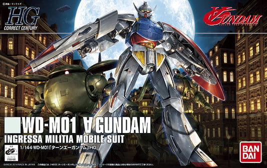 <p>This is a 1/144 model kit of the Turn A Gundam from the "Turn A Gundam" TV series. This mustached icon of the Gundam franchise has been brought to life with new proportion and modern molding techniques.</p>
<p>Features beam rifle with swappable weapon grips, beam sabers, shield and removable chest with alternate hatches to display missile bays. Alternate hands are also included</p>
<p><strong>Product Features:</strong></p>
<ul>
<li>HG 1/144 scale model kit</li>
<li>Official Bandai Hobby release</li>
<li>