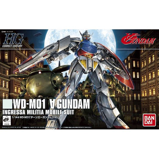 <p>This is a 1/144 model kit of the Turn A Gundam from the "Turn A Gundam" TV series. This mustached icon of the Gundam franchise has been brought to life with new proportion and modern molding techniques.</p>
<p>Features beam rifle with swappable weapon grips, beam sabers, shield and removable chest with alternate hatches to display missile bays. Alternate hands are also included</p>
<p><strong>Product Features:</strong></p>
<ul>
<li>HG 1/144 scale model kit</li>
<li>Official Bandai Hobby release</li>
<li>