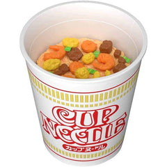 Here's one Cup Noodle that won't be ready in just three minutes! Bandai subjected a real Cup Noodle to 3D scanning to realistically reproduce the dense, intricate noodle mass inside that familiar styrofoam cup, and the egg bits, shrimp and "mysterious meat" (yes, that's what Bandai calls it!) were also 3D scanned and are precisely designed as individual parts. The green onion flakes are cut out of vinyl material, and you can add them as you like. The Cup Noodle logo and designs on the cup are separated by c