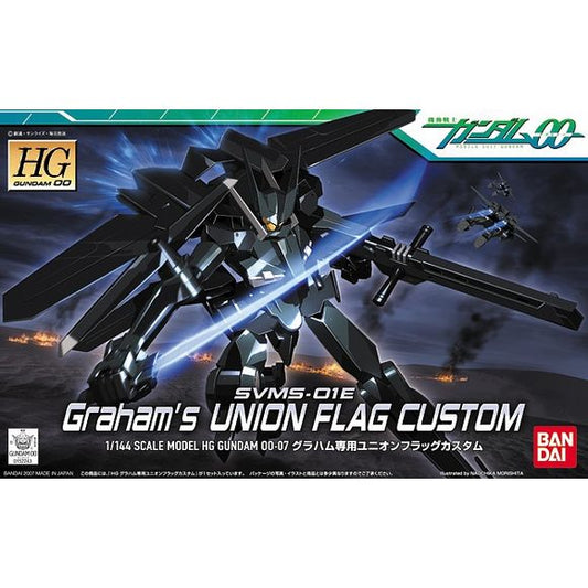 <p>Here's a nicely detailed snap-fit assembly kit of Graham Acre's custom black Union Flag in 1/144 scale! With twice the speed of the standard Union Flag, the Celestial Being's Mobile Suits will have a hard time catching up with Graham's new variable Mobile Suit in battle!</p>
<p>Molded in black with some parts in white, it will be articulated with plenty of polycap joints upon completion and can switch between MS Mode and Flight Position. Weapons include a trial-type linear rifle, sonic blade (plasma swor