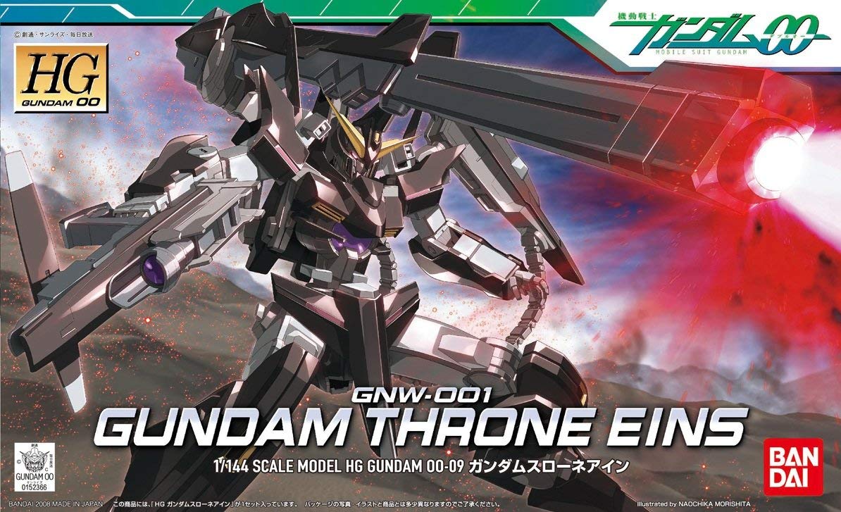 The black Gundam Throne Eins, as piloted by Johann Trinity in "Gundam 00," makes its debut in plastic kit form in Bandai's HG Gundam 00 series! Specializing in long-range attacks, this Mobile Suit comes equipped with a GN beam rifle, GN shield, and a devastatingly powerful GN launcher that will measure 27cm long when deployed! This sharply molded kit has polycap joints and will be fully articulated upon completion. A sheet of foil stickers is included for detail. Not a drop of glue or paint required, althou