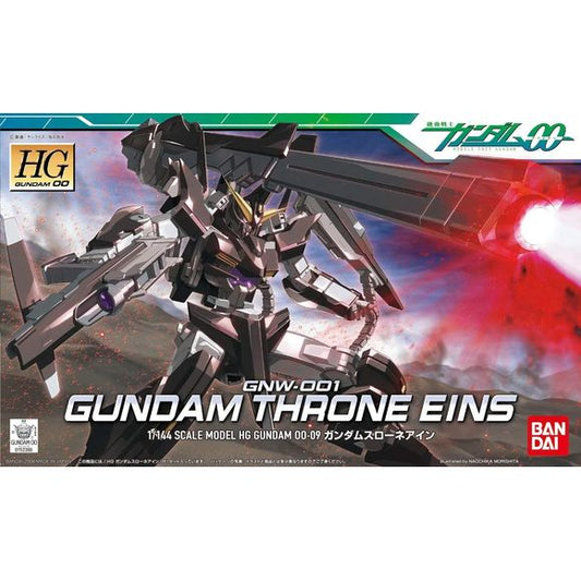 <p>The black Gundam Throne Eins, as piloted by Johann Trinity in "Gundam 00," makes its debut in plastic kit form in Bandai's HG Gundam 00 series! Specializing in long-range attacks, this Mobile Suit comes equipped with a GN beam rifle, GN shield, and a devastatingly powerful GN launcher that will measure 27cm long when deployed!</p>
<p>This sharply molded kit has polycap joints and will be fully articulated upon completion. A sheet of foil stickers is included for detail.</p>
<p>Not a drop of glue or paint