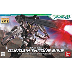 <p>The black Gundam Throne Eins, as piloted by Johann Trinity in "Gundam 00," makes its debut in plastic kit form in Bandai's HG Gundam 00 series! Specializing in long-range attacks, this Mobile Suit comes equipped with a GN beam rifle, GN shield, and a devastatingly powerful GN launcher that will measure 27cm long when deployed!</p>
<p>This sharply molded kit has polycap joints and will be fully articulated upon completion. A sheet of foil stickers is included for detail.</p>
<p>Not a drop of glue or paint