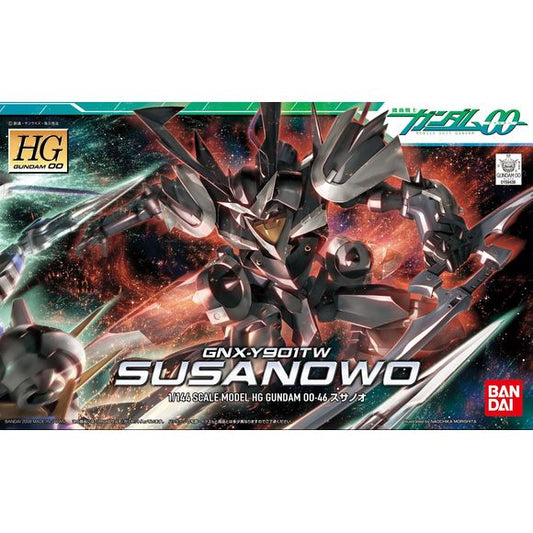 <p>Build and display <strong>HGAD Gundam 00 #46 GNX-Y901TW Susanowo</strong> with this official Bandai Hobby <strong>HG 1/144 scale model kit</strong>.</p>
<p>Refined Masurao used by Mr. Bushido in the second season of Gundam 00 features physical blades that can be combined, a beam chakram effect part that can be housed above the head, and Try Punisher weapon housed inside the chest and shoulders.</p>
<p>Display stand included</p>
<p><strong>Product Features:</strong></p>
<ul>
<li>HG 1/144 scale model kit</