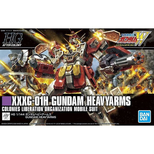 <p>Gundam Heavyarms from "Mobile Suit Gundam Wing" brings its overwhelming firepower to Bandai's latest HG model-kit format! It's equipped with various weapons such as its chest gatling gun, shoulder-mounted homing missile, leg micro missiles, etc.</p>
<p>The Beam Gatling can be attached to the left arm and backpack; the right arm is equipped with an army knife. Display it in its Full Open configuration to display its full destructive capability!</p>
<p><strong>Product Features:</strong></p>
<ul>
<li>HG 1/1
