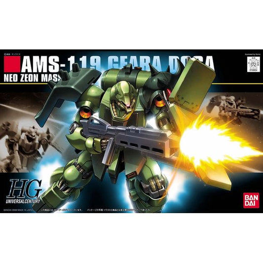 <p>Build and display <strong>Gundam HGUC #91 Geara Doga</strong> with this official Bandai Hobby <strong>HGUC 1/144 scale model kit</strong>.</p>
<p>Mass produced Neo Zeon use mobile suit from Char's Counterattack. Equipped with beam rifle, beam axe, shield with underside Sturm Faust and grenade launchers</p>
<p><strong>Product Features:</strong></p>
<ul>
<li>HGUC 1/144 scale model kit</li>
<li>Official Bandai Hobby release</li>
<li>Includes beam rifle</li>
<li>Includes shield accessory where shown</li>
</u