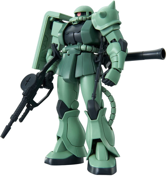 <p>From "Mobile Suit Gundam" comes an HG kit of the Zaku II! The armor around the waist has two types of materials to select from: PS molded parts or a soft material that gives you more freedom in moving the legs.</p>
<p>Each part of the body adopts a movable gimmick to match the form of the mobile suit. And the kit includes Zaku weapons as well as its backpack</p>
<p><strong>Product Features:</strong></p>
<ul>
<li>HGUC 1/144 scale model kit</li>
<li>Official Bandai Hobby release</li>
</ul>
<p><strong>Inclu