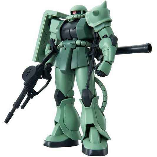 <p>From "Mobile Suit Gundam" comes an HG kit of the Zaku II! The armor around the waist has two types of materials to select from: PS molded parts or a soft material that gives you more freedom in moving the legs.</p>
<p>Each part of the body adopts a movable gimmick to match the form of the mobile suit. And the kit includes Zaku weapons as well as its backpack</p>
<p><strong>Product Features:</strong></p>
<ul>
<li>HGUC 1/144 scale model kit</li>
<li>Official Bandai Hobby release</li>
</ul>
<p><strong>Inclu