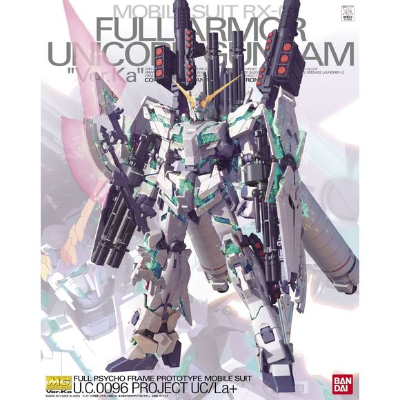 The latest in the highly sought after designs by Hajime Katoki features the Unicorn Gundam in its jerry rigged full armarment load out. Bazookas, gattling guns, grenade launchers, anti-ship missiles, and a new MG gimmick, the beam halberd are included in this monstrous release along with propellant tanks found normally on battle ships. New on this release is the inclusion of the translucent green plastic to emulate the Unicorn's later change. This MG Unicorn is capable of transforming from Unicorn to Destro