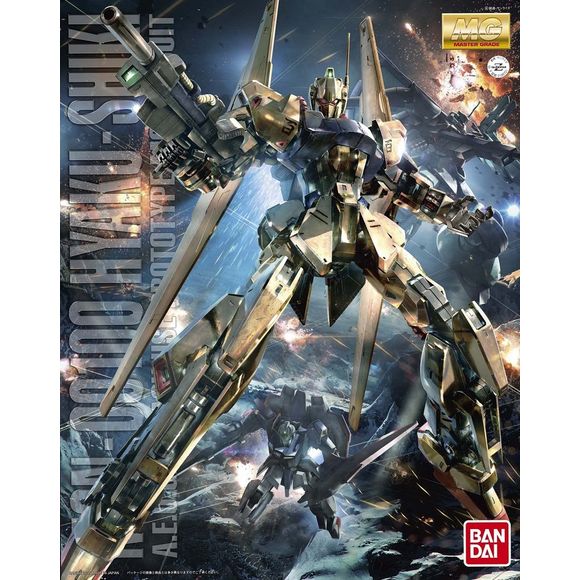 Created to celebrate the 30th anniversary of the Zeta Gundam TV series and complete the Gundam Team trio of the Zeta Gundam and Gundam MK II, the Hyaku-Shiki re-appears in the MG line! Featuring a slimmer profile with stylish new proportion, it contains under-gated parts to reduce appearance of visible cut marks and a special finish over the plastic to replicate its fantastic gold appearance! The vestigial transformation in the legs and wings has been included to provide accuracy to its involvement in the a