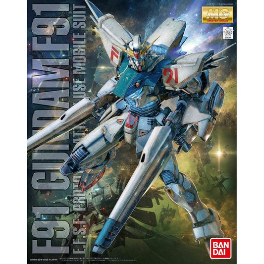 The Gundam F91 Ver. 2.0 gets a beautifully detailed Master Grade kit release from Bandai!  It features multiple abdominal-duct structures, with internal parts with a gleaming finish for density.  You can use a lighting unit (sold separately) to light the abdominal ducts or backpack ducts; a head with the face opened is included, as is a non-opened head.  The angle of the shoulder fins can be delicately adjusted, and the leg thrusters include interlocking gimmicks. The VSBR can be deployed, and other weapons