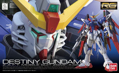 The Real Grade Destiny Gundam might be the best looking Gundam kit of them all. Comes complete with his massive weapons and enough markings to take up an evening or two! Molded in multiple colors so painting is not necessary. Assembly Required.
