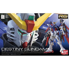 The Real Grade Destiny Gundam might be the best looking Gundam kit of them all. Comes complete with his massive weapons and enough markings to take up an evening or two! Molded in multiple colors so painting is not necessary. Assembly Required.