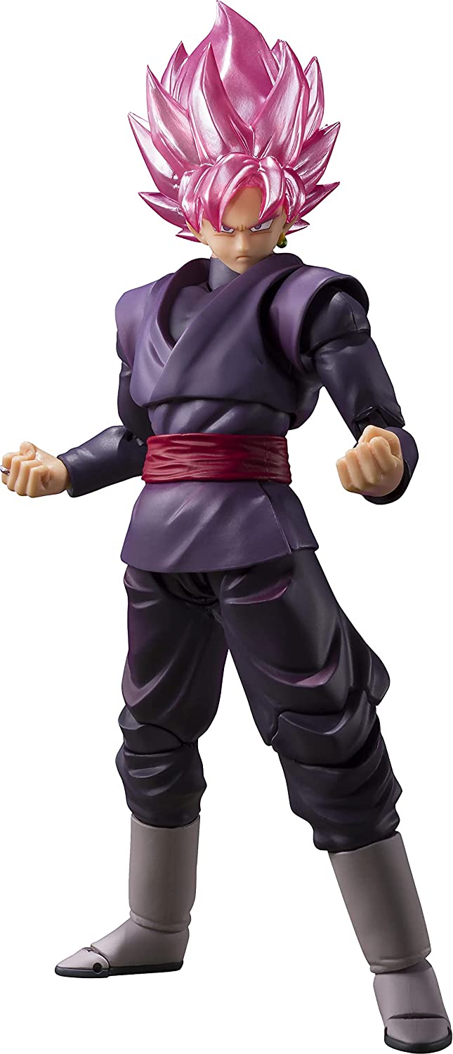 Goku Black Super Saiyan Rose, as seen in Dragon Ball Super, joins S.H.Figuarts!
Colored pink to evoke his ki-energized appearance, it's also articulated naturally so as to capture his trademark Kamehameha pose! Stands approximately 5.5" tall.
Set Contents: Main body, Two left and three right optional hands, Three optional expression parts