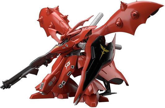 <p>Bandai finally brings us an HG version of the Nightingale, as seen in "Mobile Suit Gundam: Char's Counterattack - Beltorchika's Children"! The Nightingale's massive body is about 40cm wide and 21cm tall, even in 1/144 scale!</p>
<p>The antenna block can be deployed and moved to expose internal details; the mono eye can be rotated and moved, and the characteristic block-shaped cockpit is carefully reproduced. The abdomen can move up and down; the Mega Particle Cannon can be exposed by moving them.</p>
<p>