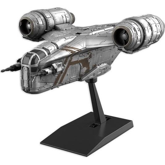 Add to your The Mandalorian collection with this model kit of the Razor Crest! Once complete, this painted model features amazing accuracy to the ship owned by Din Djarin on the TV series. The included stand also features a ball joint for optimal display, a great item for fans of all things Star Wars! This version is silver coated to reproduce the heavy texture of the aircraft.