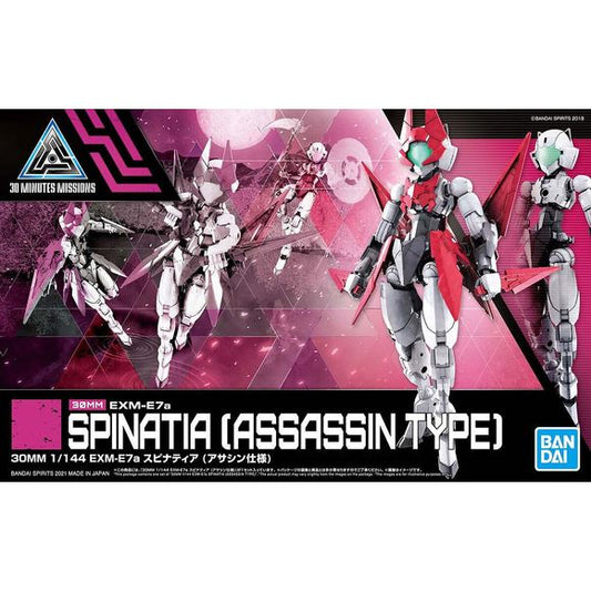 Spinatia (Assassin Type) is the first female body in Bandai's 30MM (30 Minutes Missions) lineup, and she looks amazing! This all-in-one kit includes parts to build Spinatia herself and her awesome armor. The new structure is easier to assemble than before, with full posability after assembly. She's equipped with 3mm joints, standard to the 30MM and 30MS (30 Minutes Sisters) lineups, so she can use accessories from those lineups as well.