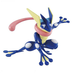 Greninja is the latest addition to the Pokémon Plastic Model Collection! This collection strikes a balance between ease of assembly, color separation, and articulation! Various poses are possible with the articulation of the arms and legs. Two types of effect parts are included in clear molding. Additional leg part that's different from the standing pose included.