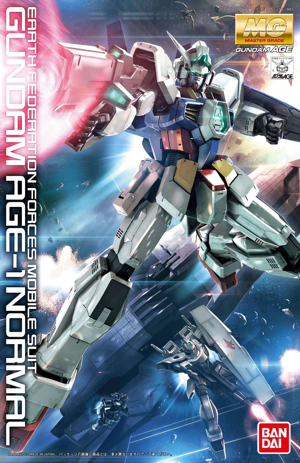 The main form of the Gundam Age-1 from the animated series "Mobile Suit Gundam Age" features an extensive array of surface detail including air intakes on the outer armor. New engineering allows realistic articulation and mechanical features to be reproduced with less seams and at a more reasonable cost. Comes with Dodds rifle, beam saber x2, shield, and clear parts to replicate sensors on body.Runner x14, Instruction Manual x1, Foil Sticker x1, Dry Decal x1, Marking Sticker x1.