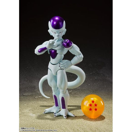 Frieza's 4th form is now available as an S.H.Figuarts figure! First seen in Dragon Ball Z, Frieza in his 4th form includes additional head parts and hands, along with a Planet Namek Dragon Ball (five-star ball), designed to look like it's glowing.