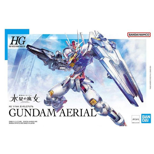 Gundam Aerial from "Mobile Suit Gundam: The Witch of Mercury" joins Bandai's HG model-kit lineup! The shield can be separated into 11 parts, which can be connected to various parts of the Gundam; the shell unit is reproduced by combining molded parts, double-sided seals and clear parts, and it can be assembled in the light-emitting form and the non-light emitting form. The beam parts are molded in clear material; the double-sided stickers have a pattern printed on the adhesive surface, to express transparen