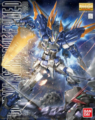 The Gundam Astray Blue Frame D is on the way, in mighty 1/100 Master Grade form! This beast is equipped with ten, count 'em, ten Dragoon Swords, as well as a backpack with an improved Aile Striker, two twin guns, and a really, really long sword (up to 20cm long!). Both standing and sitting pilot figures are included as well, and new marking stickers.