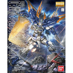 The Gundam Astray Blue Frame D is on the way, in mighty 1/100 Master Grade form! This beast is equipped with ten, count 'em, ten Dragoon Swords, as well as a backpack with an improved Aile Striker, two twin guns, and a really, really long sword (up to 20cm long!). Both standing and sitting pilot figures are included as well, and new marking stickers.