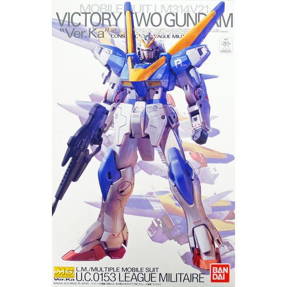 It’s the LM314V21 Victory Two Gundam! From the popular “Mobile Suit Victory Gundam” anime series, the V2 has finally got the Master Grade treatment and "Ver. Ka"-ed by the legendary mecha designer, Katoki Hajime! This kit comes molded in multiple colors and features a snap fit construction. The weapons included are a Beam Rifle / Grenade Launcher and a clear pink beam shield. Three 1/100 scale figures are included: two pilot figures so you can have your choice of Uso Ewin or Marbet Fingerhat in the cock