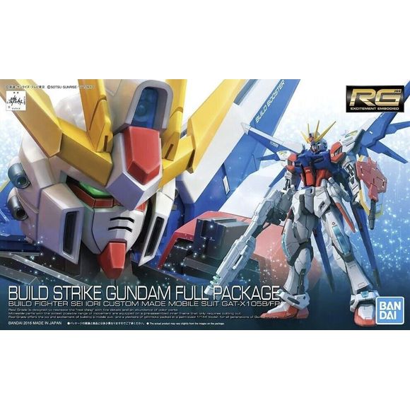 Sei Iori's FP Build Strike Gundam Full Package gets a Real Grade release from Bandai, complete with a variety of weapons--the Build Booster, beam rifle, beam gun (combinable with the beam rifle), two beam sabers, and shield. It also comes with extra hands to hold the weapons.