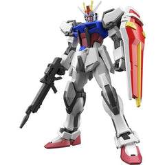 The Strike Gundam is now part of Bandai's Entry Grade model-kit lineup! Its bold and excellent parts division and color-coding makes it easy to assemble, with just 79 parts and no need for paint or stickers. The runner placement is easy to understand, and the parts can be removed by hand -- nippers are not necessary! It easily supports bold action poses with its large range of movement; a beam rifle and shield are included in its equipment. Requires no glue, tools, or paint for assembly.