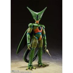 Cell returns to the S.H.Figuarts line with this First Form version. Cell stands over 6 inches tall and features interchangeable hands and faces, as well as assorted tail parts. Incorporating cutting-edge action figure technology, you can replicate Cell's trademark battle poses.