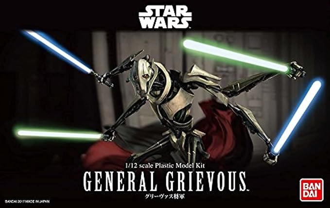 Ready to add the cunning and power of a legendary villain to your collection? The BANDAI Hobby 1/12 General Grievous model kit is the perfect addition to embody the menace and tactical genius of the infamous Star Wars character. This model kit features a sleek and imposing design with detailed sculpting and vibrant colors that capture the essence of General Grievous, making it a standout in any Star Wars collection.