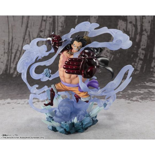 <p>Monkey D. Luffy in Gear 4 joins the FiguartsZERO Extra Battle series in a dynamic Battle of Monsters on Onigashima display.</p>
<p>This fixed-pose figure emphasizes Luffy's powerful form with dramatic sculpting and effect parts designed to give the scene an energetic, battle-ready presentation.</p>
<p><strong>Product Features:</strong></p>
<ul>
<li>Based on One Piece</li>
<li>Part of the FiguartsZERO series</li>
<li>Includes effect parts for enhanced display options</li>
<li>Designed as a detaile