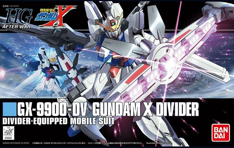 In April 2010 Bandai released the GX-9900 Gundam X as part of its High Grade After Ware line. (linked below). Now, Bandai brings you the Divider-equipped version of that great kit. The GX-9900 DV is the same design but with the Divider included. The Divider is unique unto itself in that it opens and closes, can be attached to the back of the suit or used as a shield. The energy tanks and thrusters on the back also articulate. This Gundam X comes with its Beam Machine Gun, large Beam Sword, and even a H