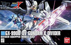 In April 2010 Bandai released the GX-9900 Gundam X as part of its High Grade After Ware line. (linked below). Now, Bandai brings you the Divider-equipped version of that great kit. The GX-9900 DV is the same design but with the Divider included. The Divider is unique unto itself in that it opens and closes, can be attached to the back of the suit or used as a shield. The energy tanks and thrusters on the back also articulate. This Gundam X comes with its Beam Machine Gun, large Beam Sword, and even a H