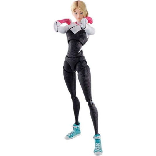 Bandai Tamashii Nations presents Spider-Gwen World Tour Limited Edition from Spider-Man Across the Spider-Verse as S.H.Figuarts Action Figure. Comes with expressive replacement head parts and real face parts. In addition, the Tamashii Nation World Tour limited PKG that comes with a sleeve and a special pedestal are included!

This figure stands approximately 5.9 inch tall and includes Main body, 4 pairs of interchangeable hands, 2 interchangeable heads, Interchangeable head part, Interchangeable hood, 3 typ