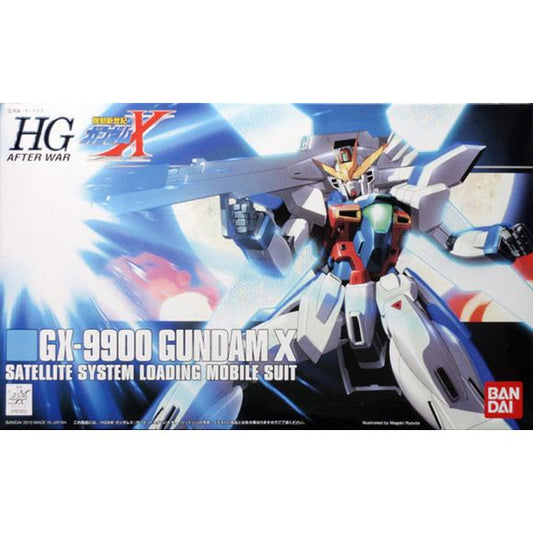 A 1/144 model kit of the titular mobile suit from "After War Gundam X," features deployable satellite cannon with molded reflector details and holographic stickers. Includes beam rifle that can also serve as shield and beam saber.